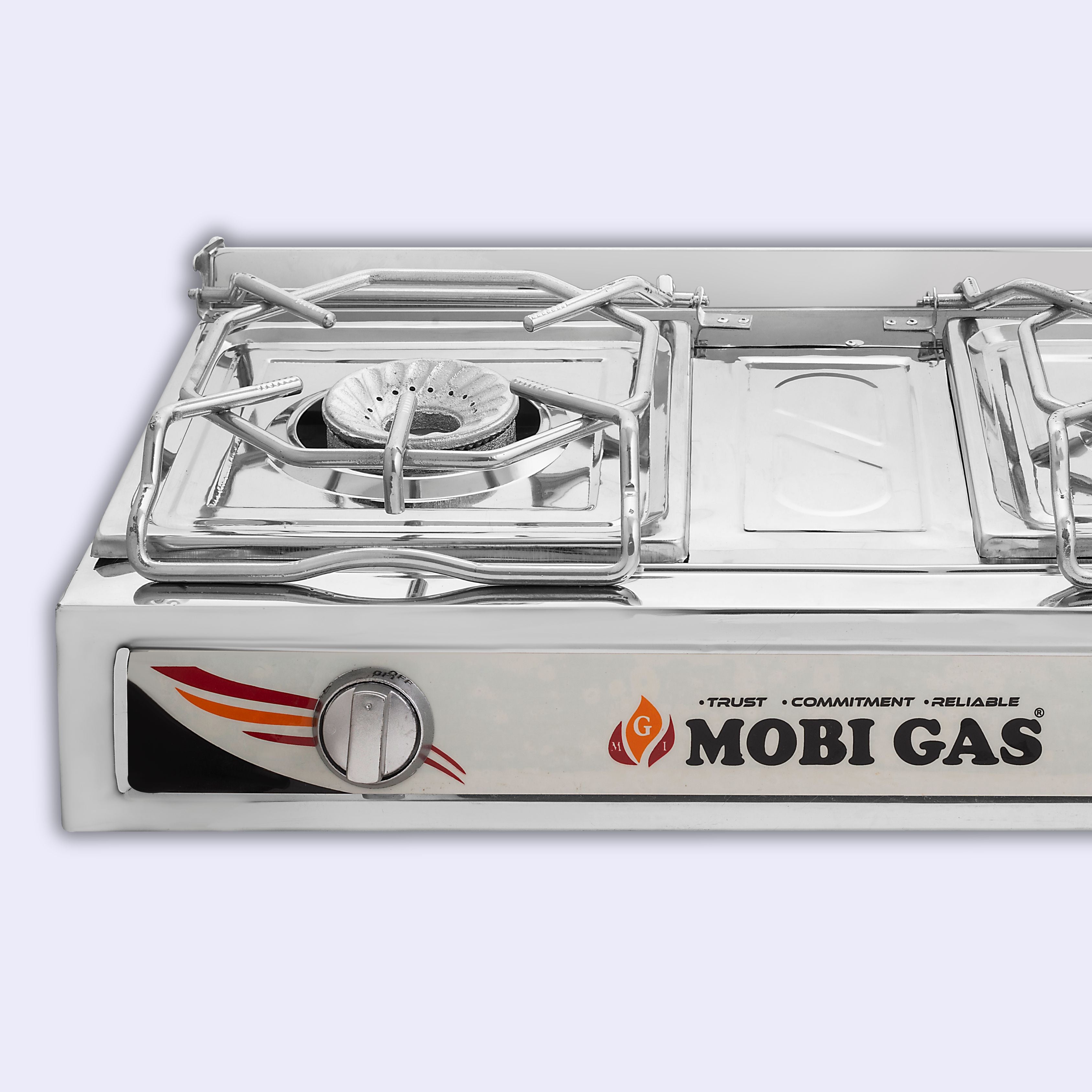 2 burner gas stove with auto ignition and durable grills