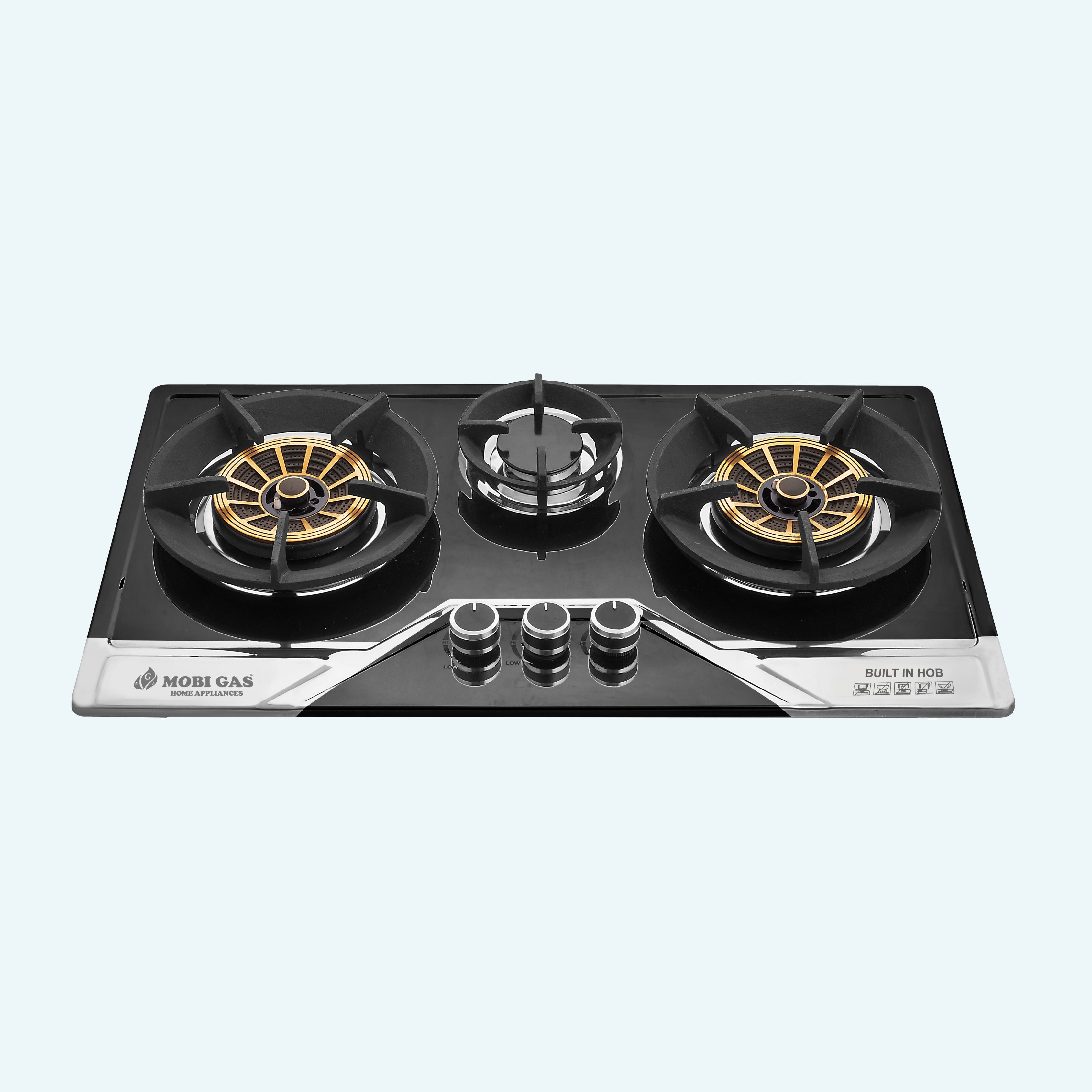 Main Image: Mobi Gas MM-340 Stainless Steel Hob 3 Burner with Brass Burner